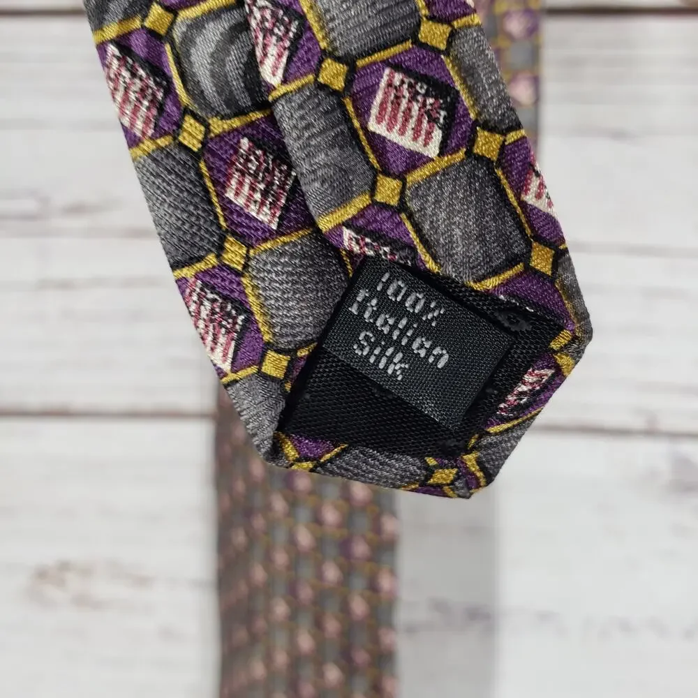 Villa Bugatti Men's Multicolor Geometric 100%Italian Silk Tie